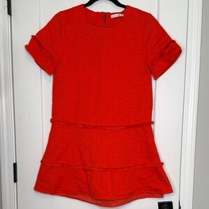 Marie Oliver Vibrant Orange/Red Short Sleeve Fringe 100%‎ Cotton Mini Dress